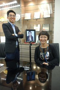 Telepresence robot in the middle.